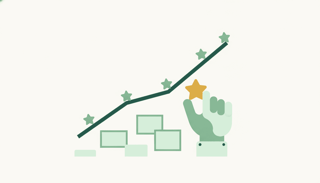 Small star tokens being added one at a time onto a steadily rising line